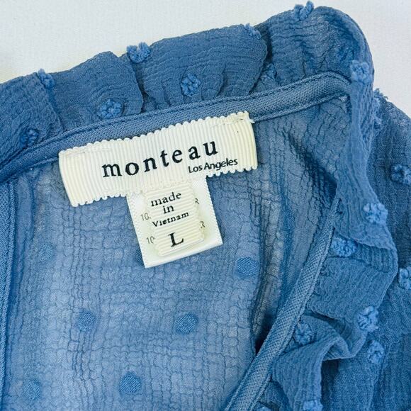 Monteau Los Angeles Blue Swiss Dot Ruffle Midi Dress - L - Picture 8 of 10